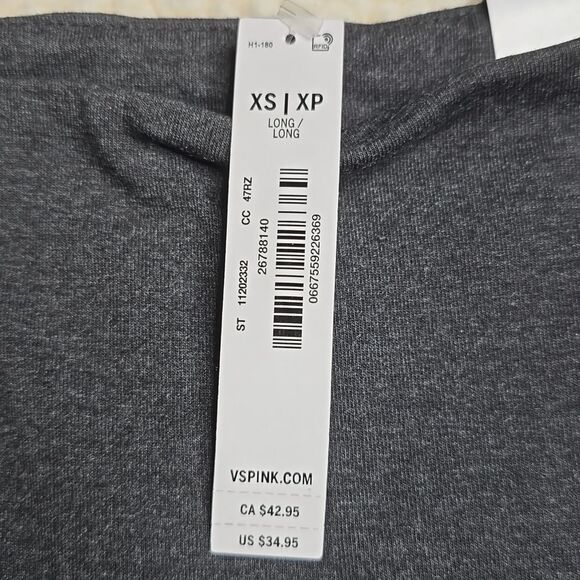 1126 NWT Pink Victoria's Secret Stretch Cotton Leggings Size XS Dark Charcoal - Picture 3 of 6